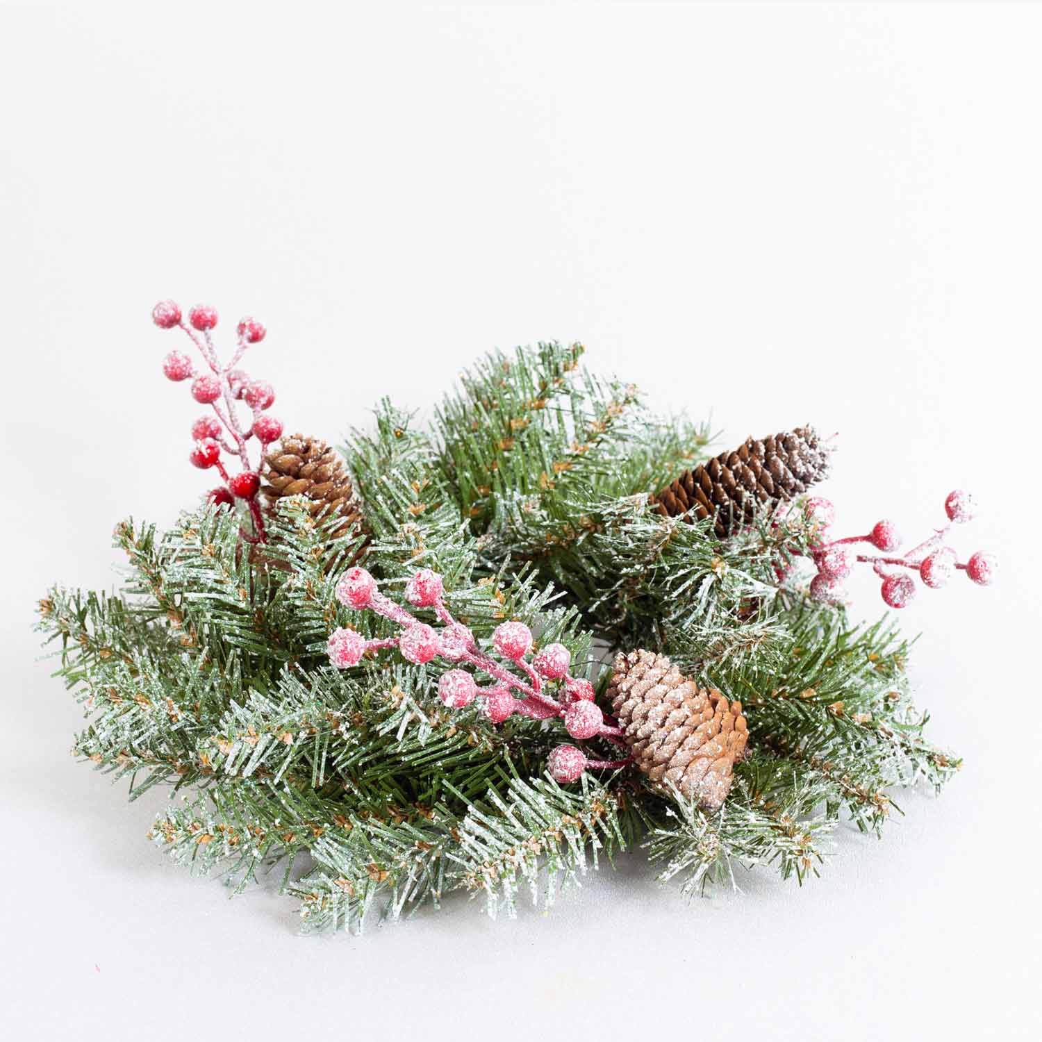 Corona verde di pigne in sintetico per decorazioni natalizie - 30 cm
