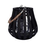 Lanterna ALVARU in rattan, con vetro per candela, manico, nero, 22cm, Ø21cm