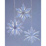 Ciondolo in acrilico a forma di fiocco di neve WOLFGANG, 3 pezzi, trasparente, Ø 11-12 cm