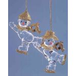 Decorazione acrilica da appendere pupazzo di neve LILLA, 2 pezzi, glitter, oro, 3x8 cm