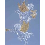 Decorazione acrilica da appendere angelo LINDY, 2 pezzi, arpa, lira, glitter, oro, 9x10 cm