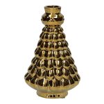 Bottiglia decorativa a forma di abete BRIXON, motivo a pois, ceramica, oro metallizzato, 15,5cm, Ø9,8cm