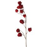 Ramo artificiale di Physalis AINOS, frutti, glitter, rosso bordeaux, 80 cm