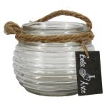 Portacandele in vetro PERBA con scanalature, manico, trasparente, 9 cm, Ø 11,5 cm