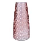 Vaso da fiori AMALFRIED con motivo a rombi, vetro, rosa antico, 21 cm, Ø 10 cm