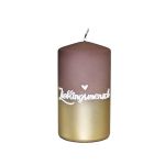 Candela a colonna JARDENA con scritta, Lieblingsmensch (persona preferita), marrone-oro, 13cm, Ø7cm, 52h