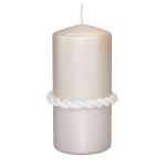 Candela festiva JULIETTA con anello in seta, color crema, 15 cm, Ø 7 cm, 63 h