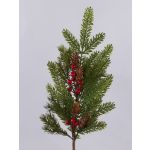 Ramo decorativo VARDALIA, abete, bacche, pigne, rosso-verde, 75cm