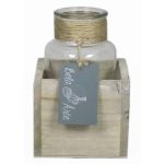 Vaso decorativo LORRIE in scatola di legno, vetro, trasparente, 9x9x13cm