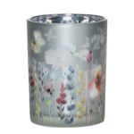 Portacandela in vetro per candeline ALLISTER con motivo floreale e farfalla, multicolore-opaco-argento lucido, 12,5cm, Ø10cm