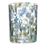 Portacandela in vetro per candeline MARIELUISE con motivo floreale primaverile, multicolore-opaco-trasparente-lucido, 18cm, Ø12cm