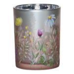 Portacandela da tavolo ANNEROSE con motivo di fiori selvatici, multicolore-opaco-argento lucido, 18cm, Ø12cm
