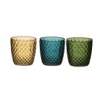 Barattolo in vetro KIRSTIE, 3 pezzi, rombi, verde-giallo-blu, 9cm, Ø9cm
