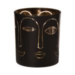 Supporto di vetro per lumini LEOLINE con facce, nero-oro, 8cm, Ø7cm