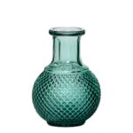 Vaso a bottiglia in vetro DONKA con motivo a rombi, turchese-trasparente, 11,5cm, Ø8,5cm