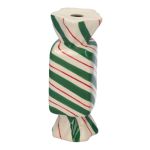 Vaso quadrato per fiori Bonbon AMIEL in ceramica, con linee oblique, verde-rosso-bianco, 4,5x4,5x11,5 cm