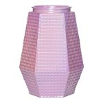 Vaso da fiori esagonale DEMETRIOS con motivo a quadri, vetro, rosa, 23cm, Ø14,5cm
