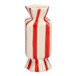 Vaso quadrato per fiori Bonbon AMIEL in ceramica, con strisce longitudinali, rosso-bianco, 10x10x25 cm