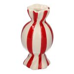 Vaso panciuto per fiori Bonbon AMIEL in ceramica, con strisce longitudinali, rosso-bianco, 11,5cm, Ø6cm