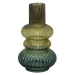 Vaso decorativo in vetro SIGURD con scanalature, marrone-cognac-blu-trasparente, 25,2 cm, Ø 14,6 cm