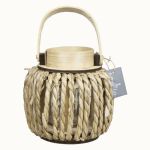 Lanterna decorativa in legno LUCELIA con portacandela, manico, intrecciata, beige, 18 cm, Ø 18 cm