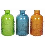 Bottiglie di vetro decorative URSULA con motivo, 3 vetri, multicolore, 12,5cm, Ø6,5cm