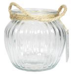 Vaso per candele AKILI con manico, strisce verticali, trasparente, 13,5cm, Ø15cm