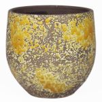 Fioriera in ceramica TSCHIL, rustico, colore sfumato, giallo ocra-marrone, 13cm, Ø14cm