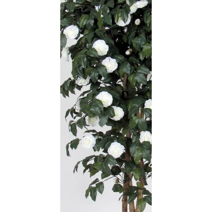 Camelia Artificiale · Fiori Bianchi · Ramo Con 42 Foglie, 2 Fiori E 1 Bocciolo · Cm 65