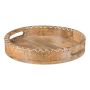 Vassoio con manico MELOBU in legno di mango, con decorazione cucita, naturale, 5 cm, Ø 30 cm