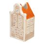 Vaso da fiori decorativo a forma di casetta HOMEN con motivo, ceramica, beige-arancione, 11,5x10,2x22cm