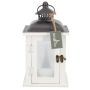 Lanterna decorativa in legno BEGGY con vetro, manico, bianca, 15,5x15,5x29cm