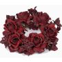 Anello per candele finto INGA, rose, ortensia, rosso scuro, Ø15cm