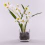 Orchidea Dendrobium artificiale ZUZA in vetro decorativo, bianco-verde, 35cm