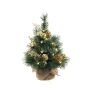 Albero di Natale artificiale CEDO, sacco di iuta, pigne, bacche, LED, verde-oro, 45cm