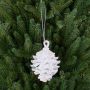 Pigna di abete per l'albero di Natale CATHARINA, acrilico, gancio, glitter, bianco-argento, 9cm, Ø7cm