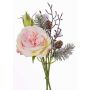 Mazzo di rose sintetico FANNI, pigne, innevato, rosa, 30cm, Ø15cm