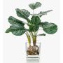Calathea Orbifolia artificiale AGINA in vaso di vetro, verde-bianco, 45cm