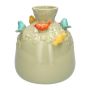 Bottiglia a forma di palloncino BIRDIE in ceramica, con uccelli 3D, verde-arancione-giallo-blu, 16 cm, Ø 14 cm