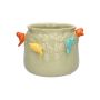 Coprivaso BIRDIE in ceramica, con uccelli 3D, verde-arancione-giallo-blu, 11 cm, Ø 13,5 cm