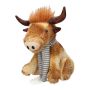 Toro decorativo in peluche STADEN, seduto, marrone-grigio, 24x18x37cm