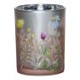 Portacandela da tavolo ANNEROSE con motivo di fiori selvatici, multicolore-opaco-argento lucido, 18cm, Ø12cm