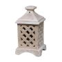 Lanterna da giardino in terracotta SIRLON con griglia a rombi, realizzata a mano, patinata, 14x14x27cm