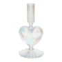 Portacandela in vetro ELIZZA a forma di cuore, con base, trasparente iridescente, 8,5x8,5x16,5 cm
