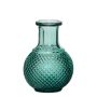 Vaso a bottiglia in vetro DONKA con motivo a rombi, turchese-trasparente, 11,5cm, Ø8,5cm