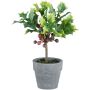 Pianta finta Ilex BLAHIN, tronco artificiale, bacche, vaso decorativo, verde-rosso, 20 cm
