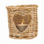Portacandela NIKOLETTE in rattan, con inserto in vetro, con apertura a forma di cuore, naturale-trasparente, 10 cm, Ø 9 cm