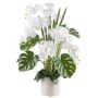 Composizione floreale artificiale orchidea filodendro CASTOL, sansevieria mikado, vaso decorativo, bianco, 110 cm