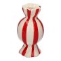 Vaso panciuto per fiori Bonbon AMIEL in ceramica, con strisce longitudinali, rosso-bianco, 11,5cm, Ø6cm