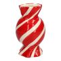 Vaso da fiori panciuto Bonbon AMIEL in ceramica, con linee oblique, rosso-bianco, 15 cm, Ø 8,5 cm